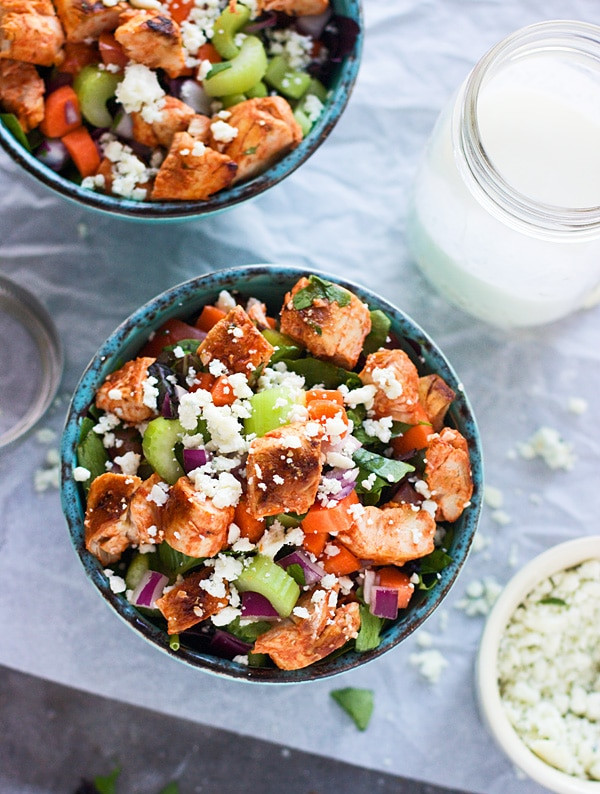 Healthy Buffalo Chicken Salad
 Healthy Chopped Buffalo Chicken Salad with Creamy Blue