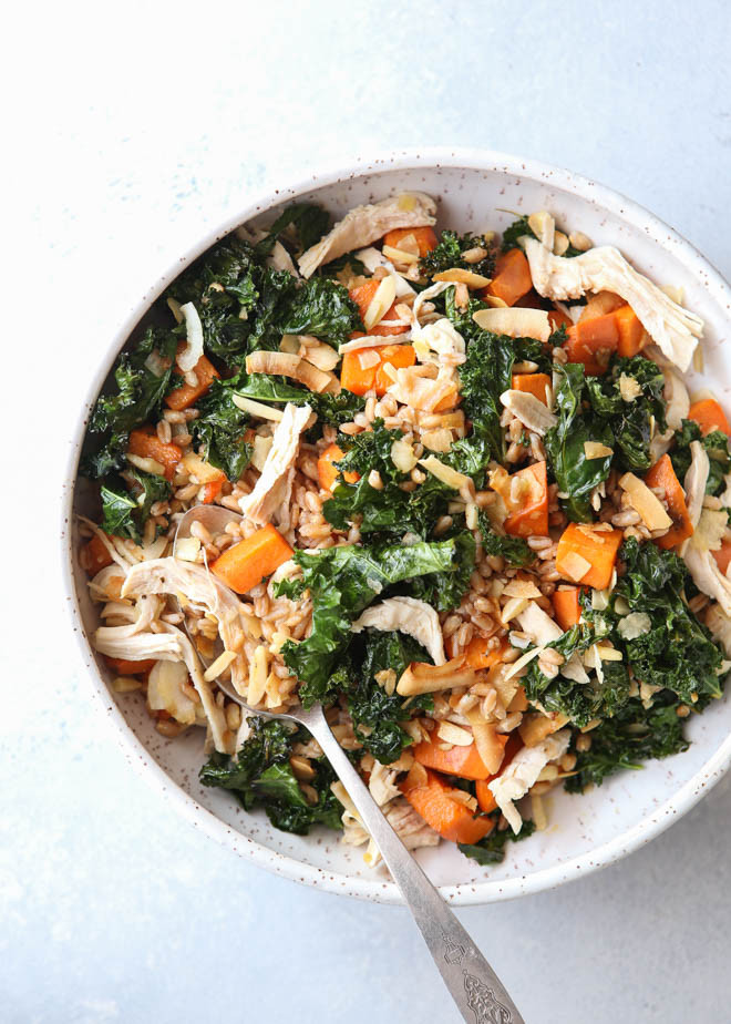 Healthy Chicken And Kale Recipes
 Farro with Chicken Sweet Potatoes and Kale pletely