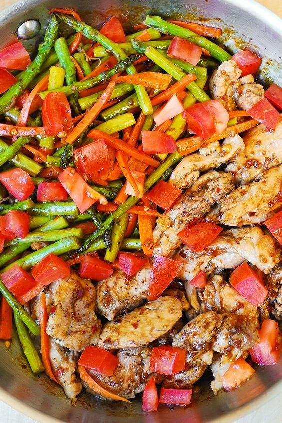 Healthy Chicken Dinners For Two
 Balsamic Chicken with Asparagus and Tomatoes