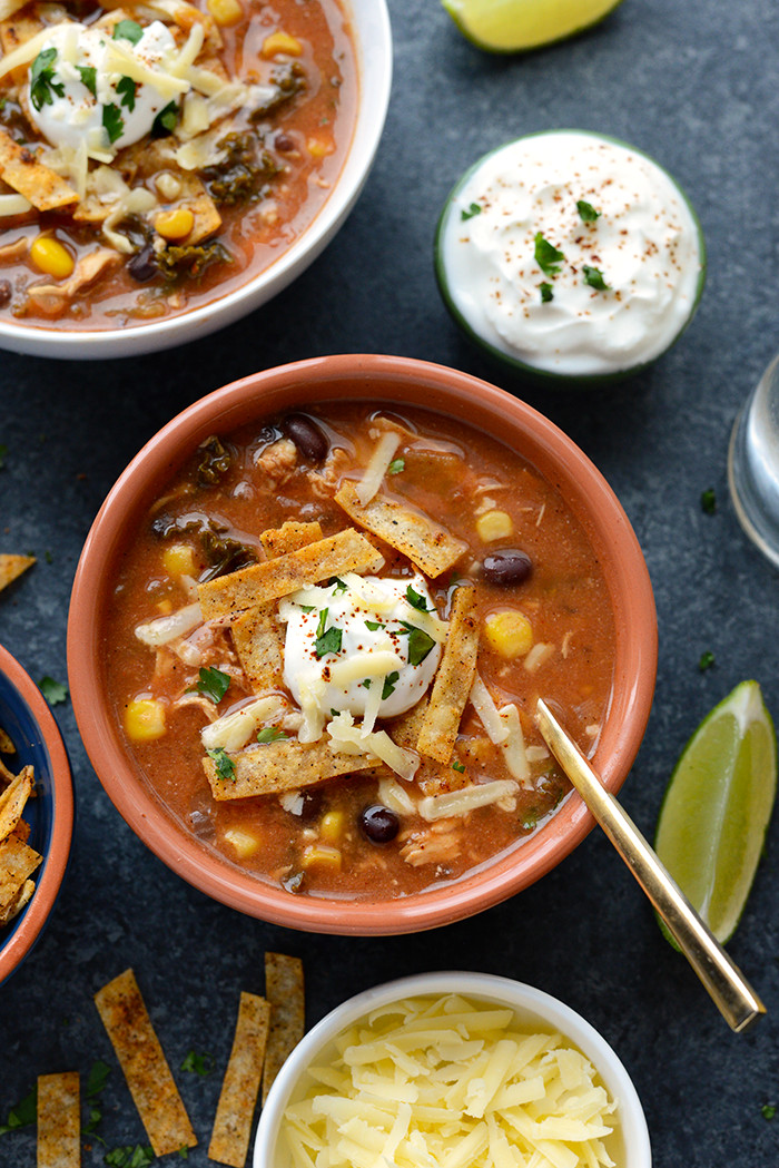 Healthy Chicken Soup
 Crock Pot Chicken Tortilla Soup with Kale Fit Foo Finds