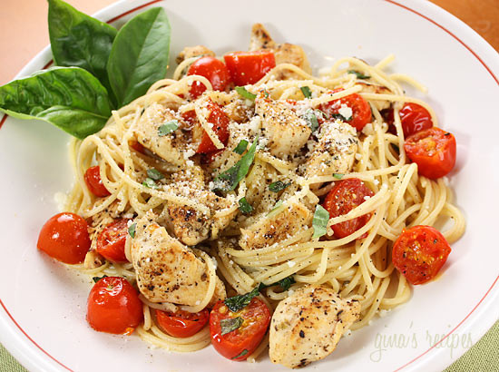 Healthy Chicken Spaghetti
 Spaghetti with Sauteed Chicken and Grape Tomatoes