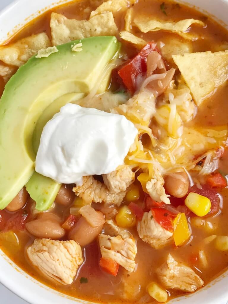Healthy Chicken Taco Soup
 30 minutes one pot Skinny Chicken Taco Soup To her