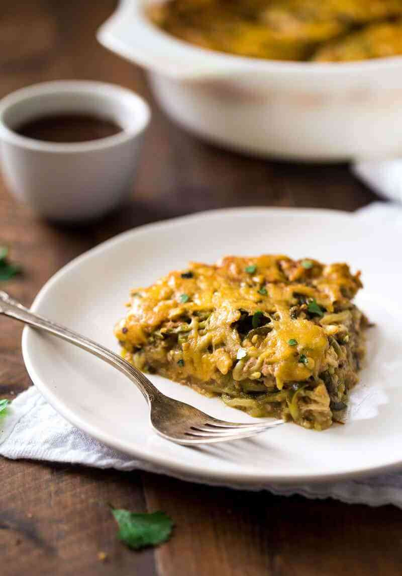 Healthy Chicken Zucchini Casserole
 BBQ Chicken Zucchini Noodle Casserole