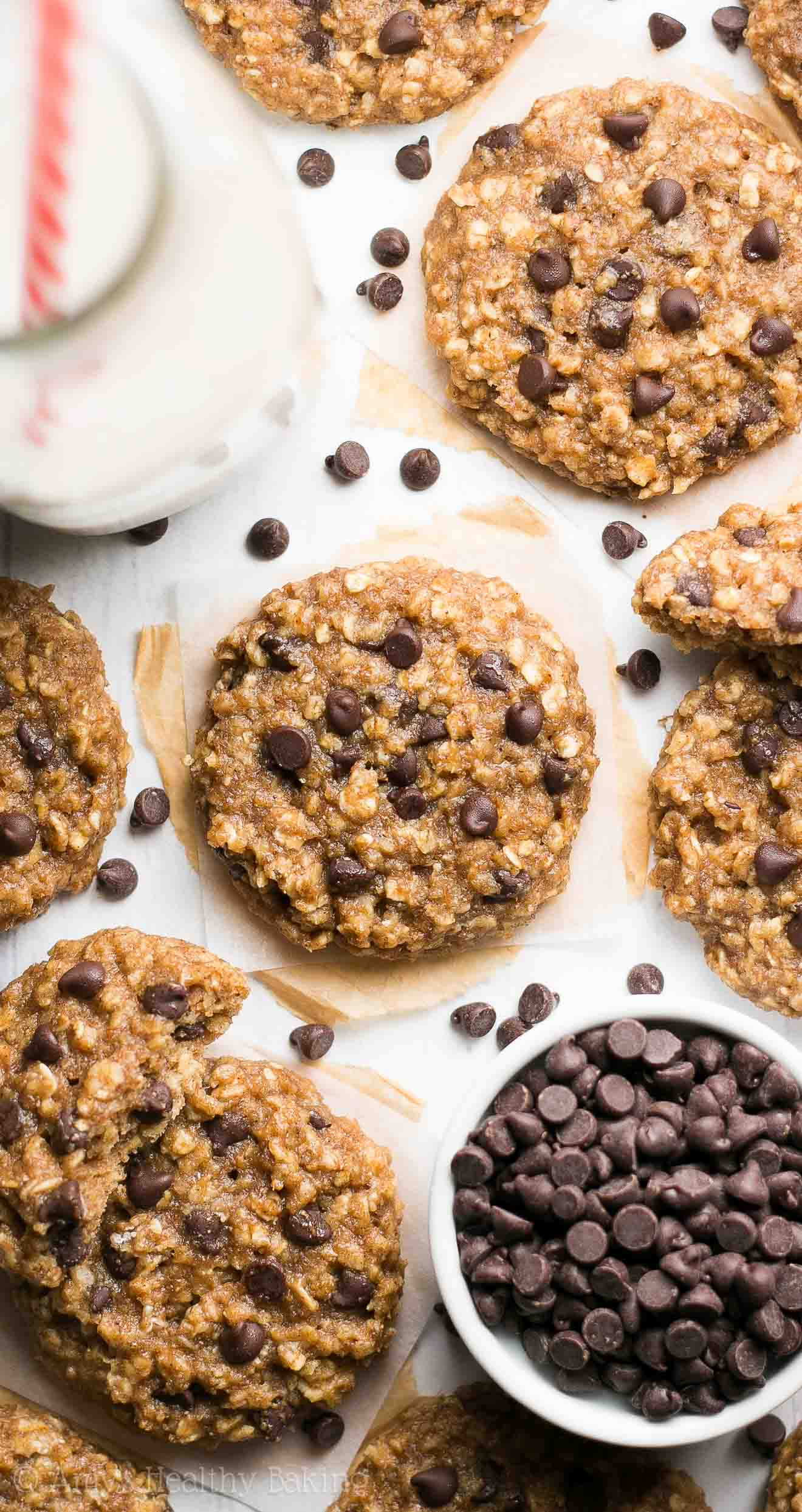 Healthy Chocolate Chip Oatmeal Cookies
 Chocolate Chip Eggnog Oatmeal Cookies