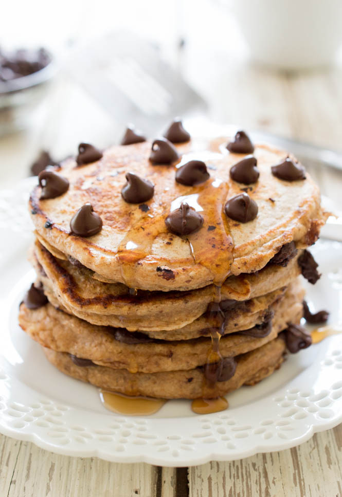 Healthy Chocolate Chip Pancakes
 Healthy Whole Wheat Chocolate Chip Pancakes