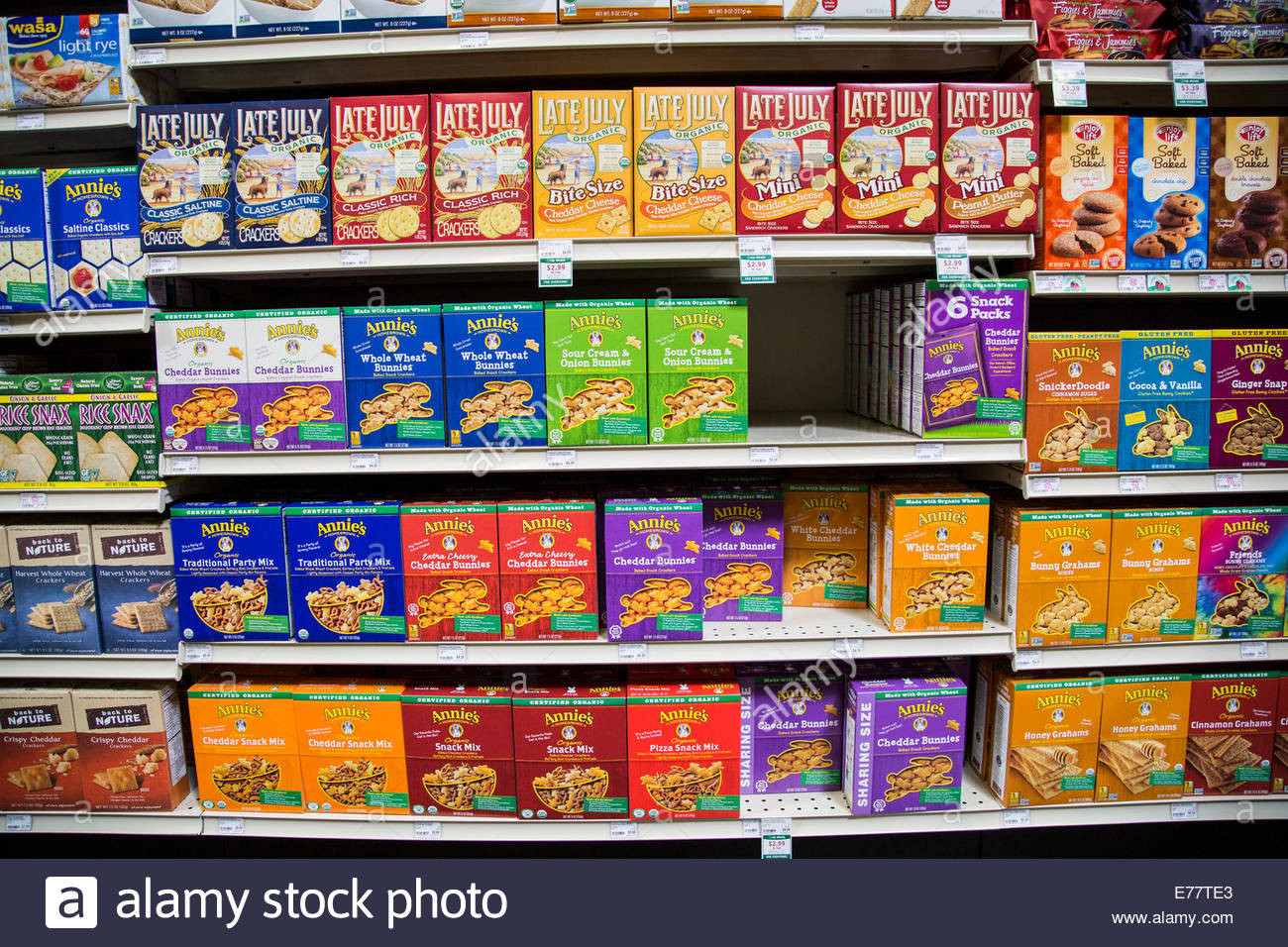 Healthy Convenience Store Snacks
 A natural foods grocery store aisle with shelves of
