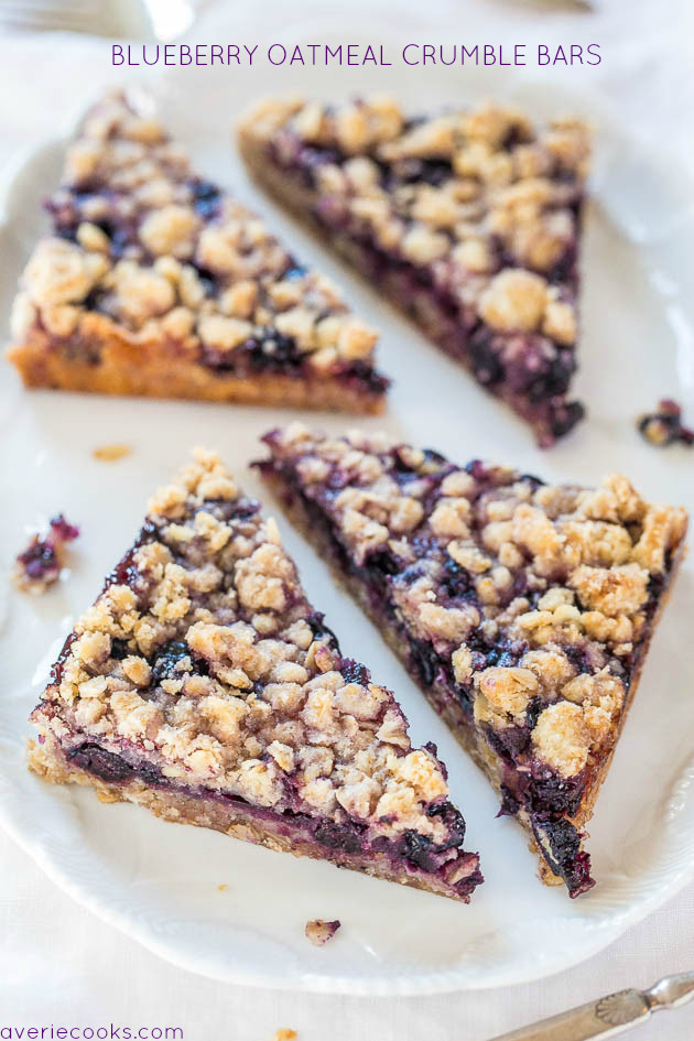 Healthy Dessert Bars
 Blueberry Oatmeal Crumble Bars Averie Cooks