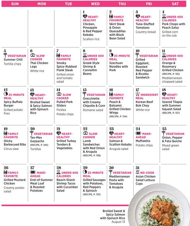 Healthy Dinner Menu
 one month of healthy recipes