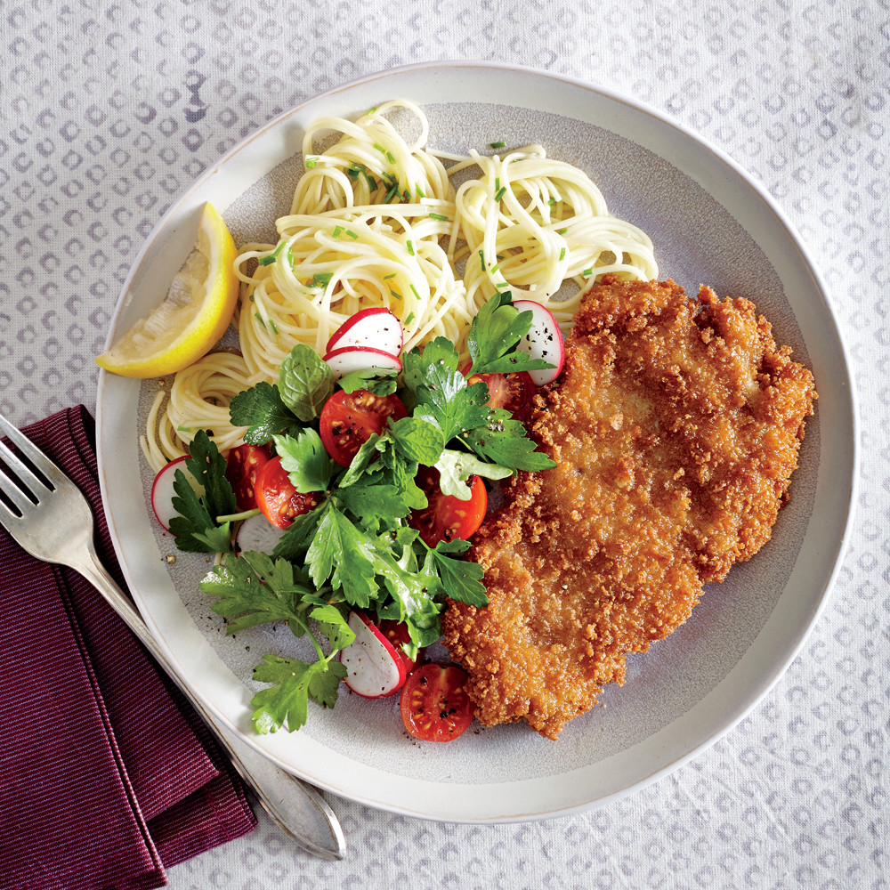 Healthy Dinners With Chicken
 Crispy Chicken Cutlets with Butter Chive Pasta Recipe