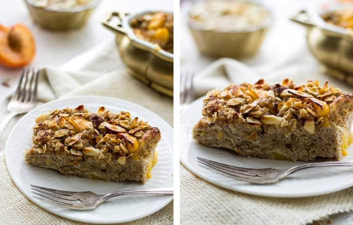 Healthy French Toast Casserole
 Healthy French Toast Bake with Peaches and Almond Struesel