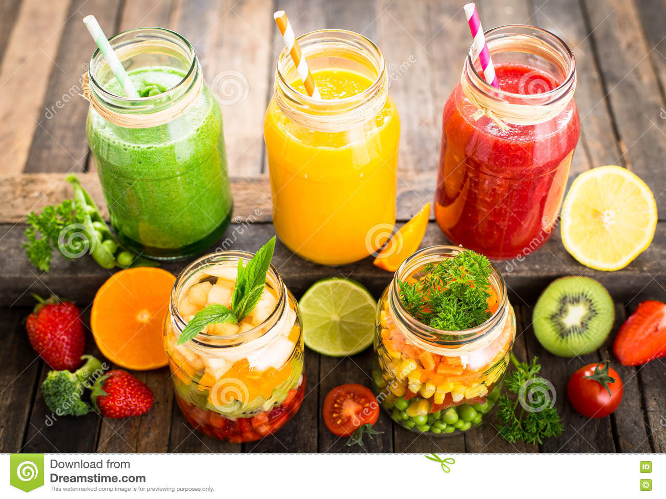 Healthy Fruit And Vegetable Smoothies
 Healthy Fruit And Ve able Salad And Smoothies Stock