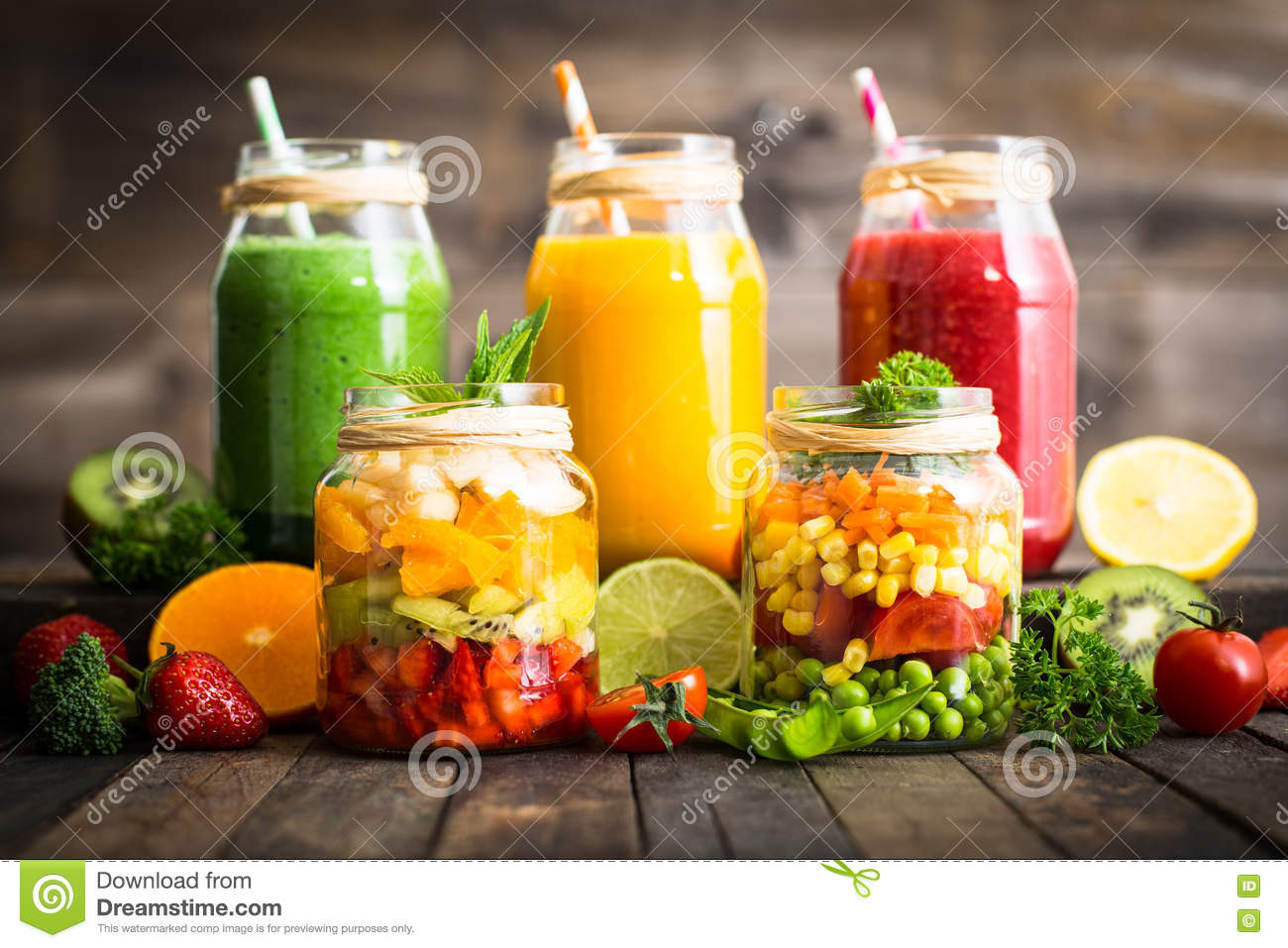 Healthy Fruit And Veggie Smoothies
 Healthy Fruit And Ve able Salad And Smoothies Stock
