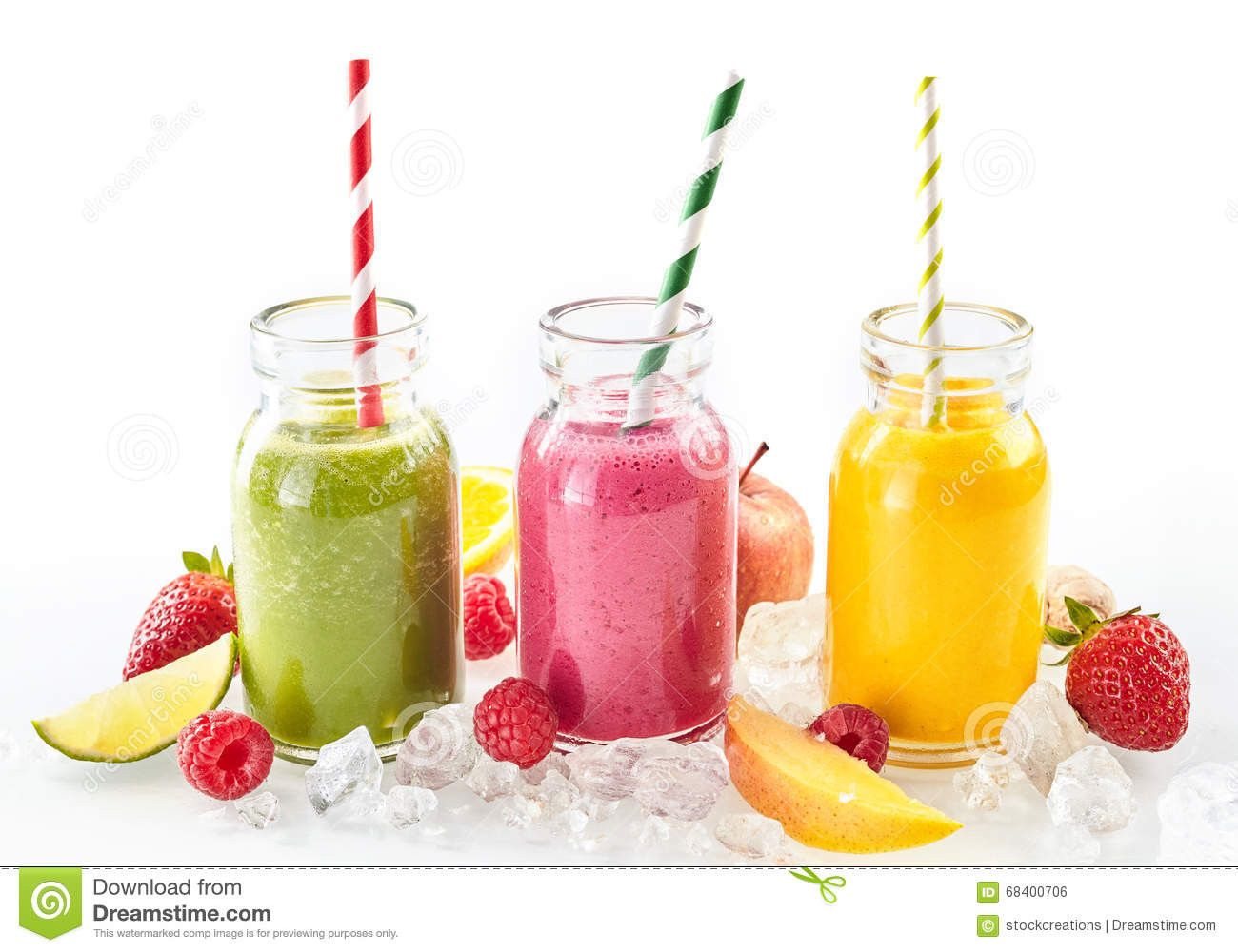 Healthy Fruit Smoothies
 Three Healthy Smoothies With Fresh Tropical Fruit Stock
