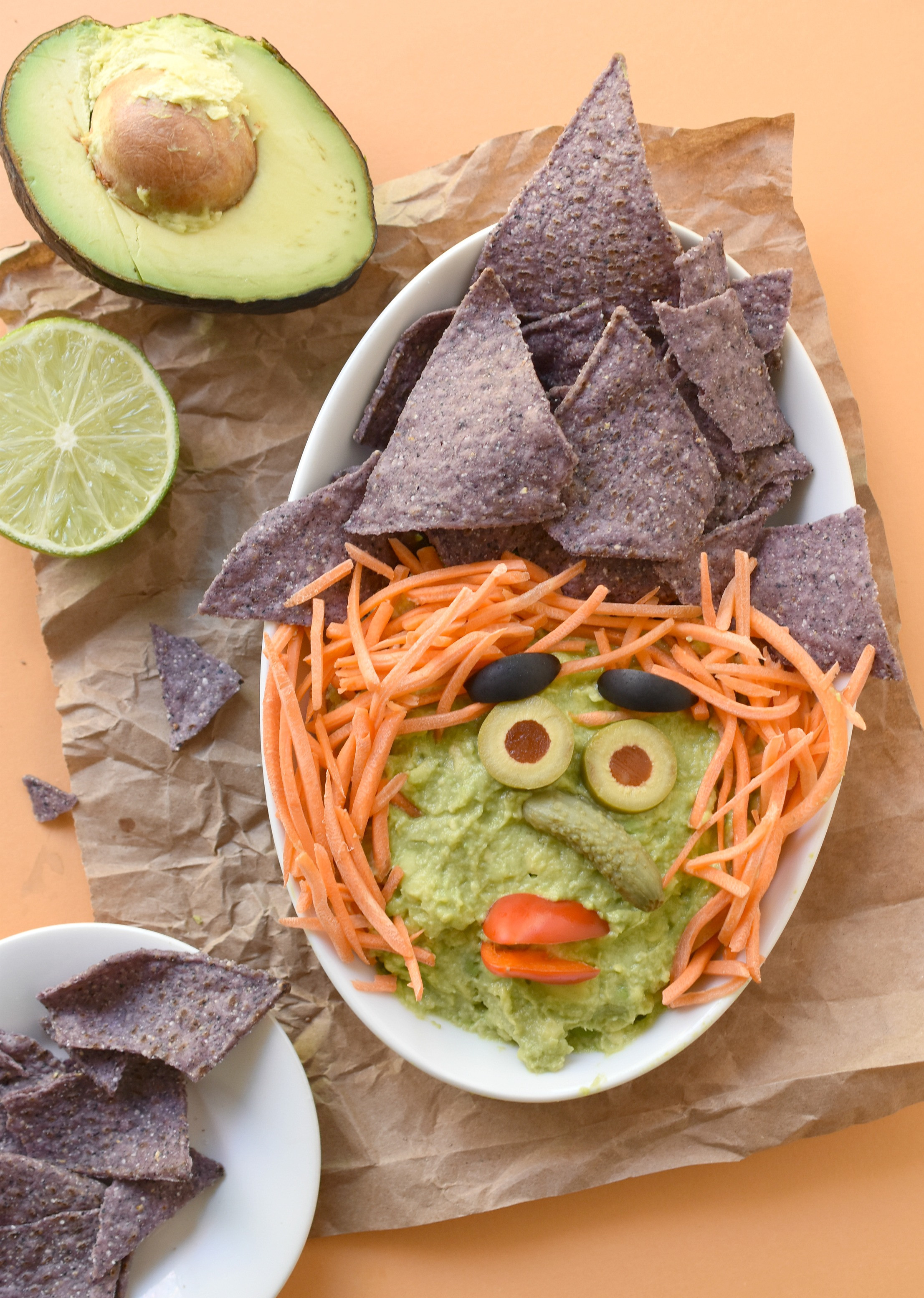 Healthy Guacamole Snacks
 Witchy Guacamole Dip Fork and Beans