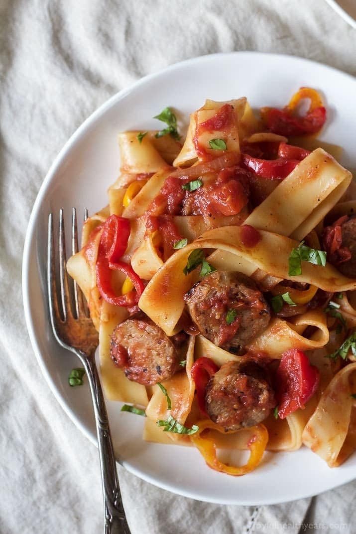 Healthy Italian Dinner Recipes
 Tomato Pappardelle Pasta with Italian Sausage and Peppers