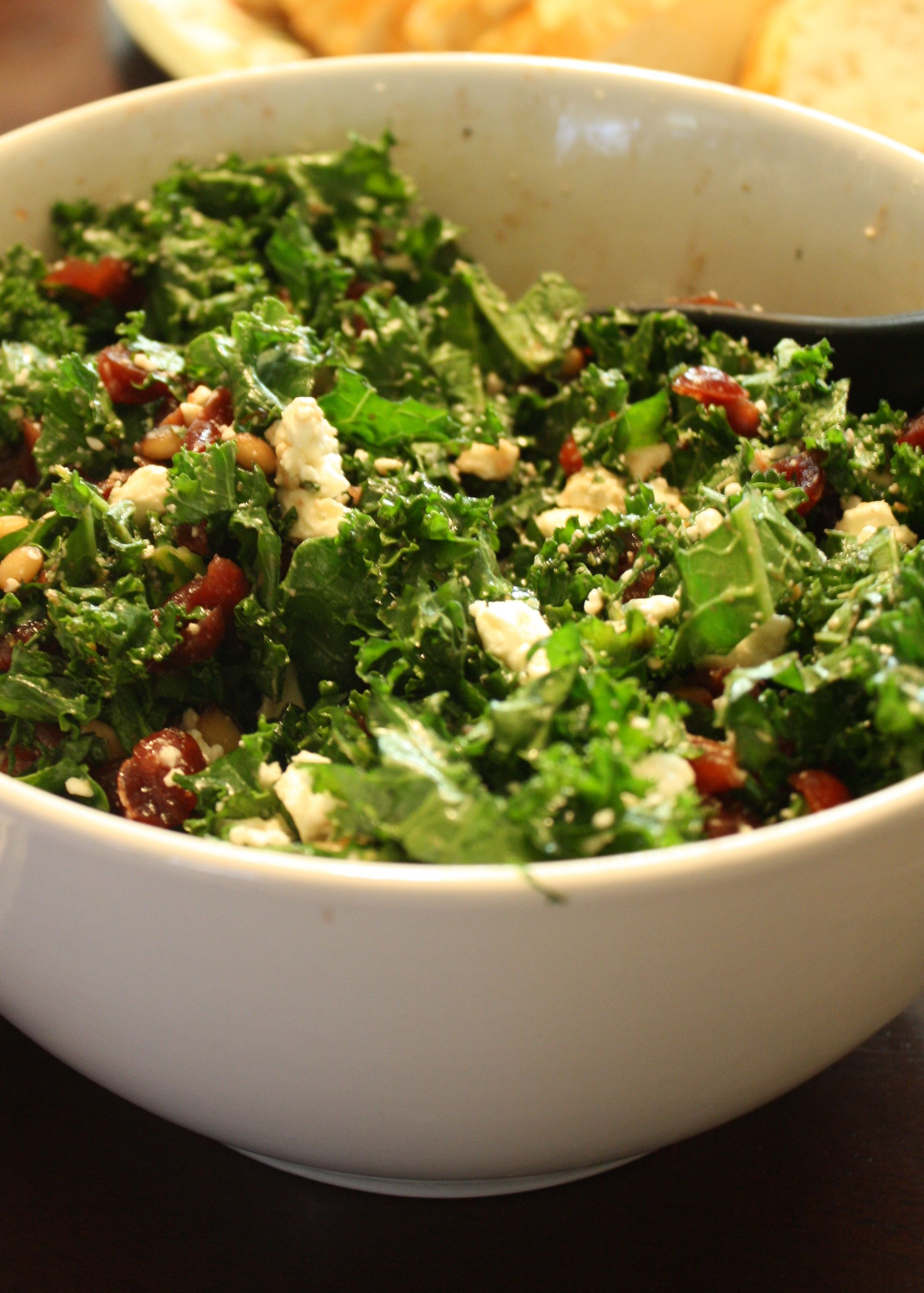 Healthy Kale Recipes
 Kale Salad with cranberries pine nuts and feta