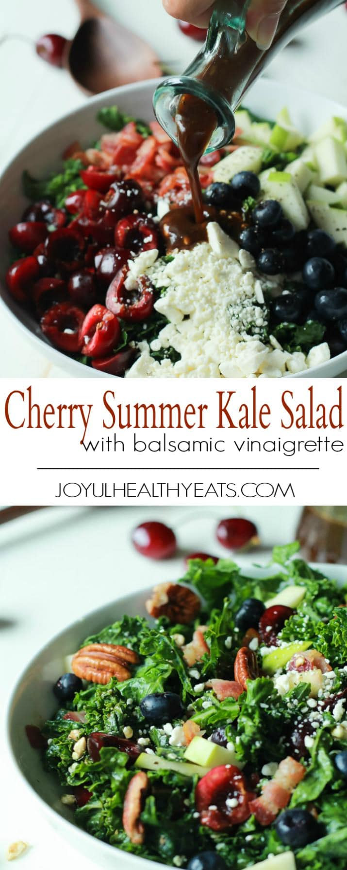 Healthy Kale Recipes
 Cherry Summer Kale Salad with Balsamic Vinaigrette