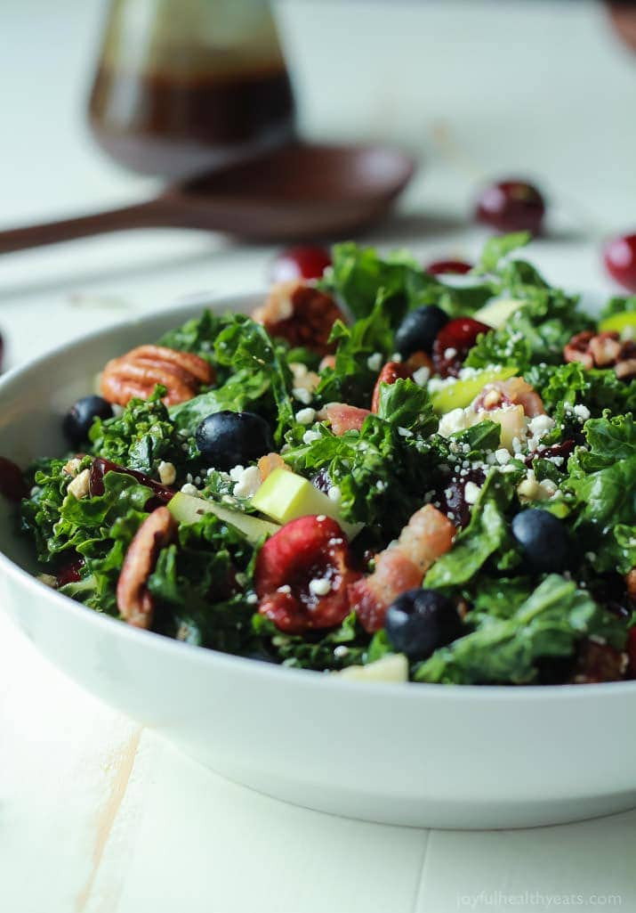 Healthy Kale Salad Recipes
 Cherry Summer Kale Salad with Balsamic Vinaigrette