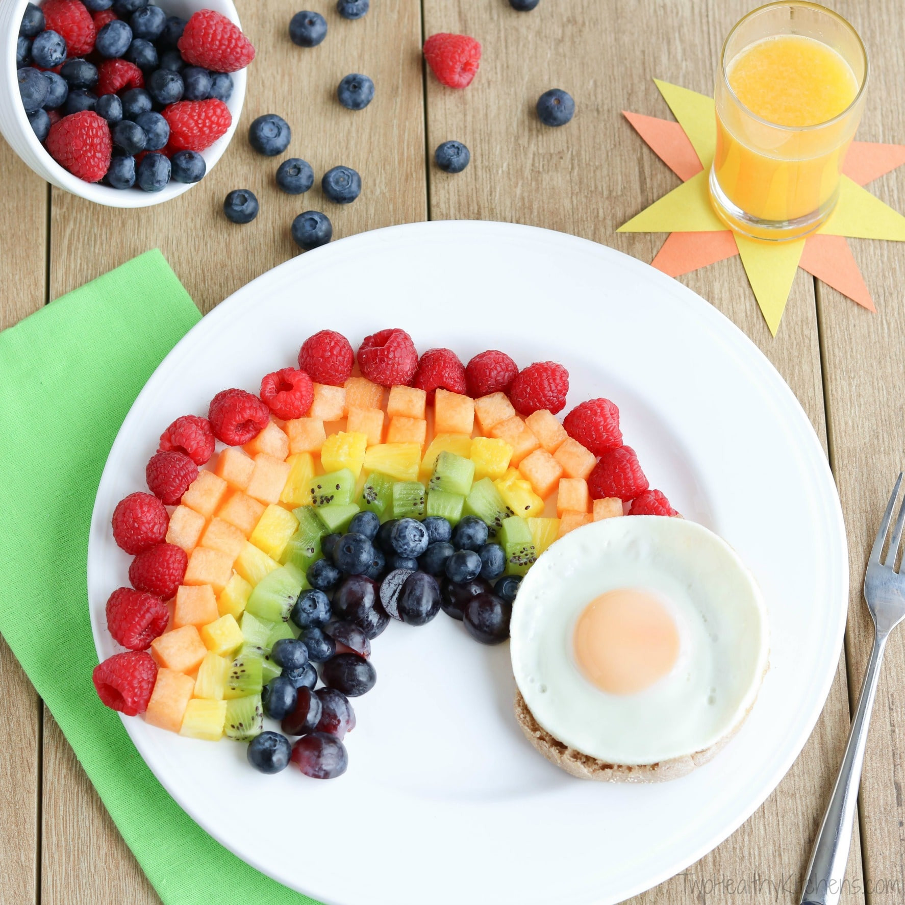Healthy Kids Breakfast
 Fruit Rainbow with a Pot of Gold Fun Breakfast Idea for