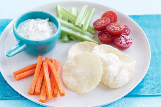 Healthy Morning Snacks
 Pappadums & Vegie Bites With Cucumber yoghurt Dip Recipe