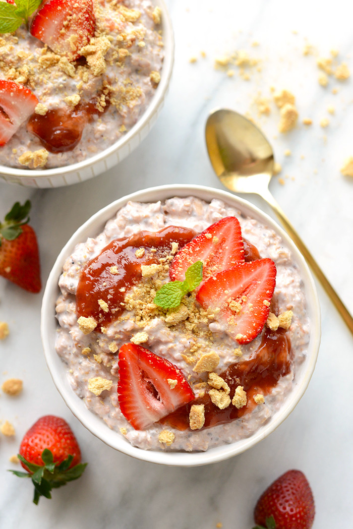 Healthy Overnight Breakfast
 Strawberry Cheesecake Overnight Oats Fit Foo Finds