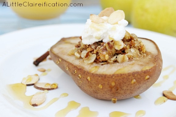 Healthy Pear Dessert Recipes
 Baked Pears with Honey Almond Oat Crumble