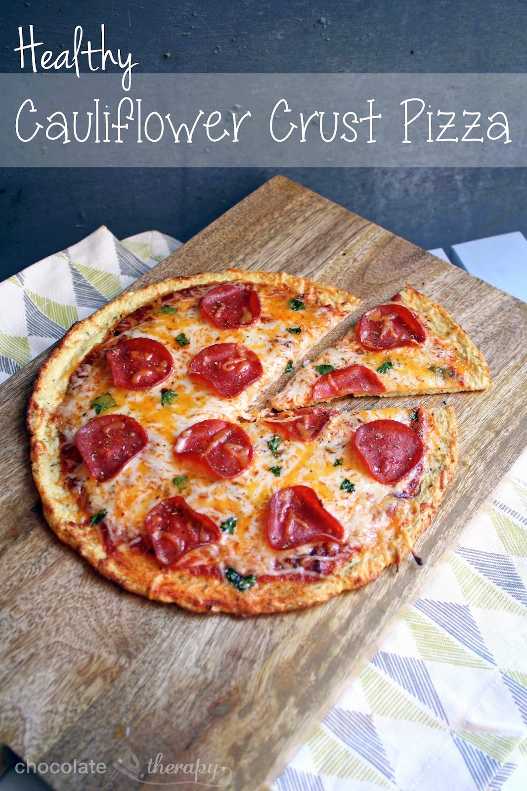 Healthy Pizza Crusts
 Chocolate Therapy Healthy Cauliflower Crust Pizza