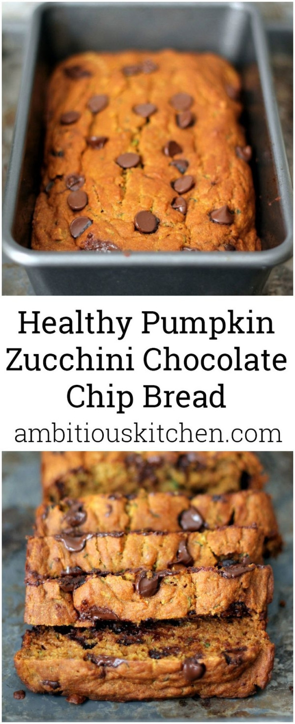 Healthy Pumpkin Chocolate Chip Bread
 Healthy Pumpkin Zucchini Chocolate Chip Bread