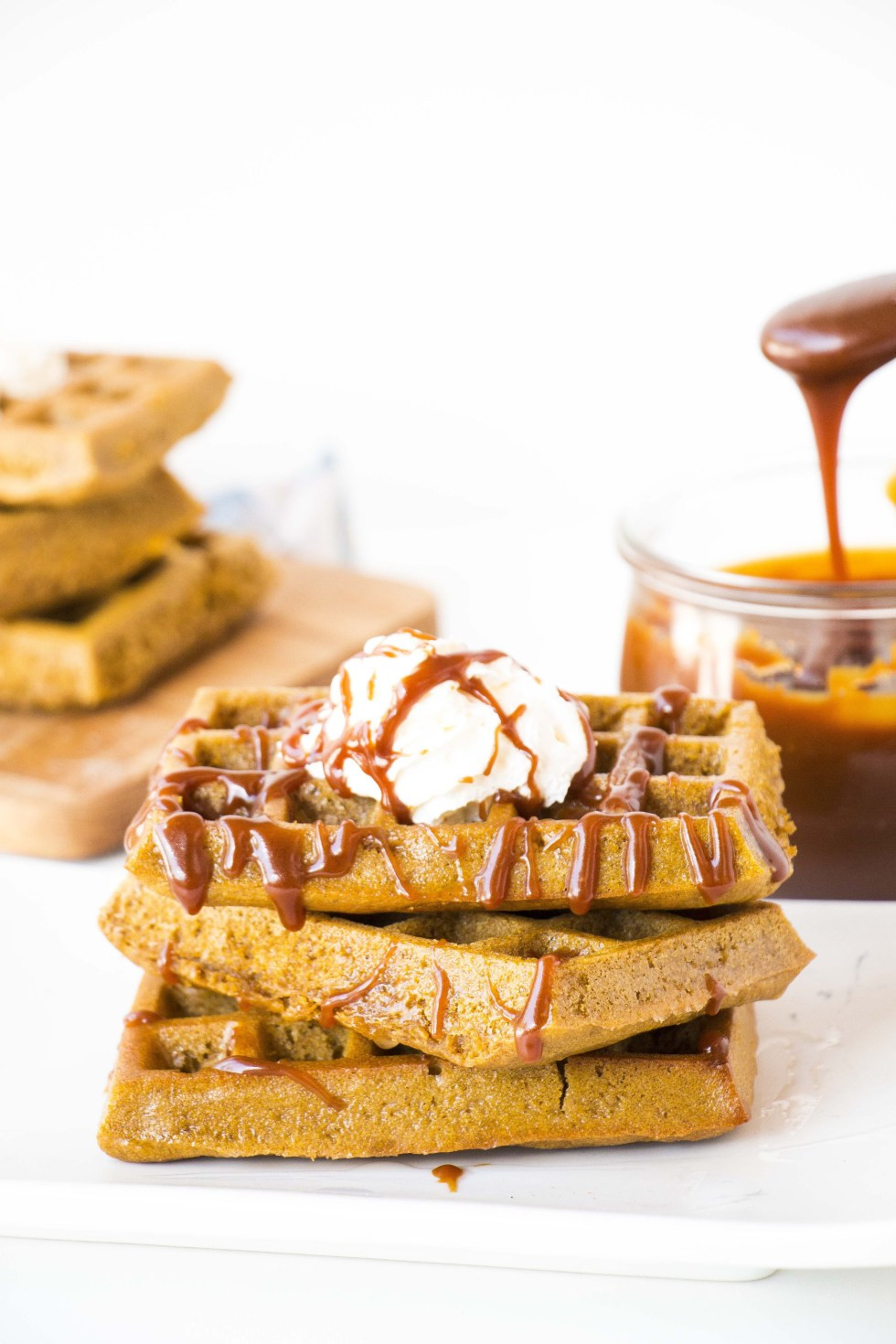 Healthy Pumpkin Waffles
 Healthy Pumpkin Waffles topped with Salted Caramel