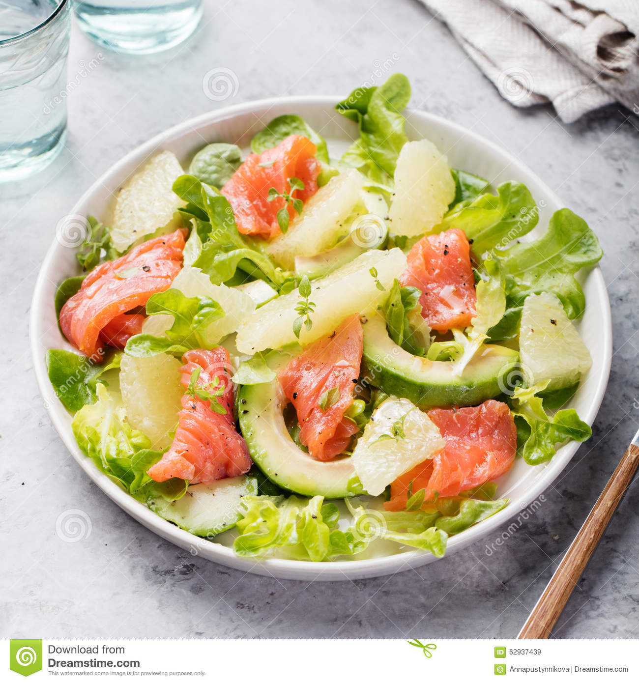 Healthy Salmon Salad
 Smoked Salmon Salad With Avocado Grapefruit Stock