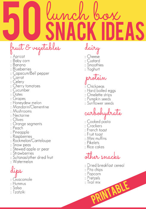 Healthy School Snacks List
 50 Lunch Box Snack Ideas