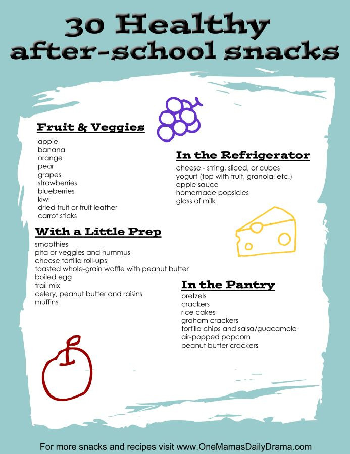 Healthy School Snacks List
 50 after school snacks for kids printable list