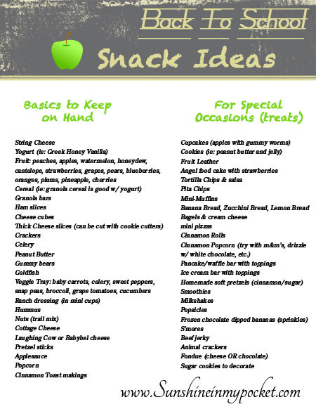 Healthy School Snacks List
 After School Snack Ideas and free printable