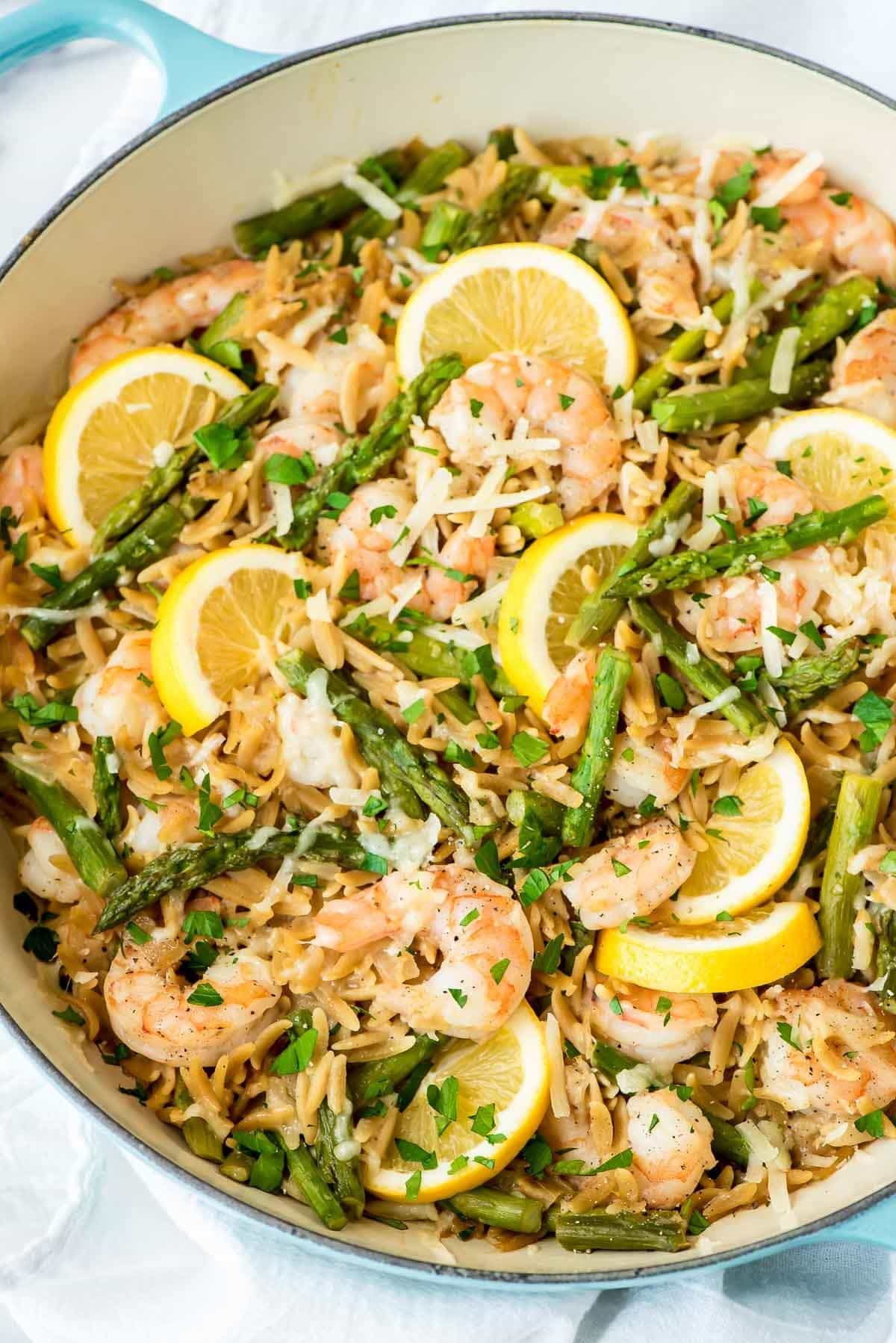Healthy Shrimp And Pasta
 Lemon Shrimp Pasta with Orzo and Asparagus