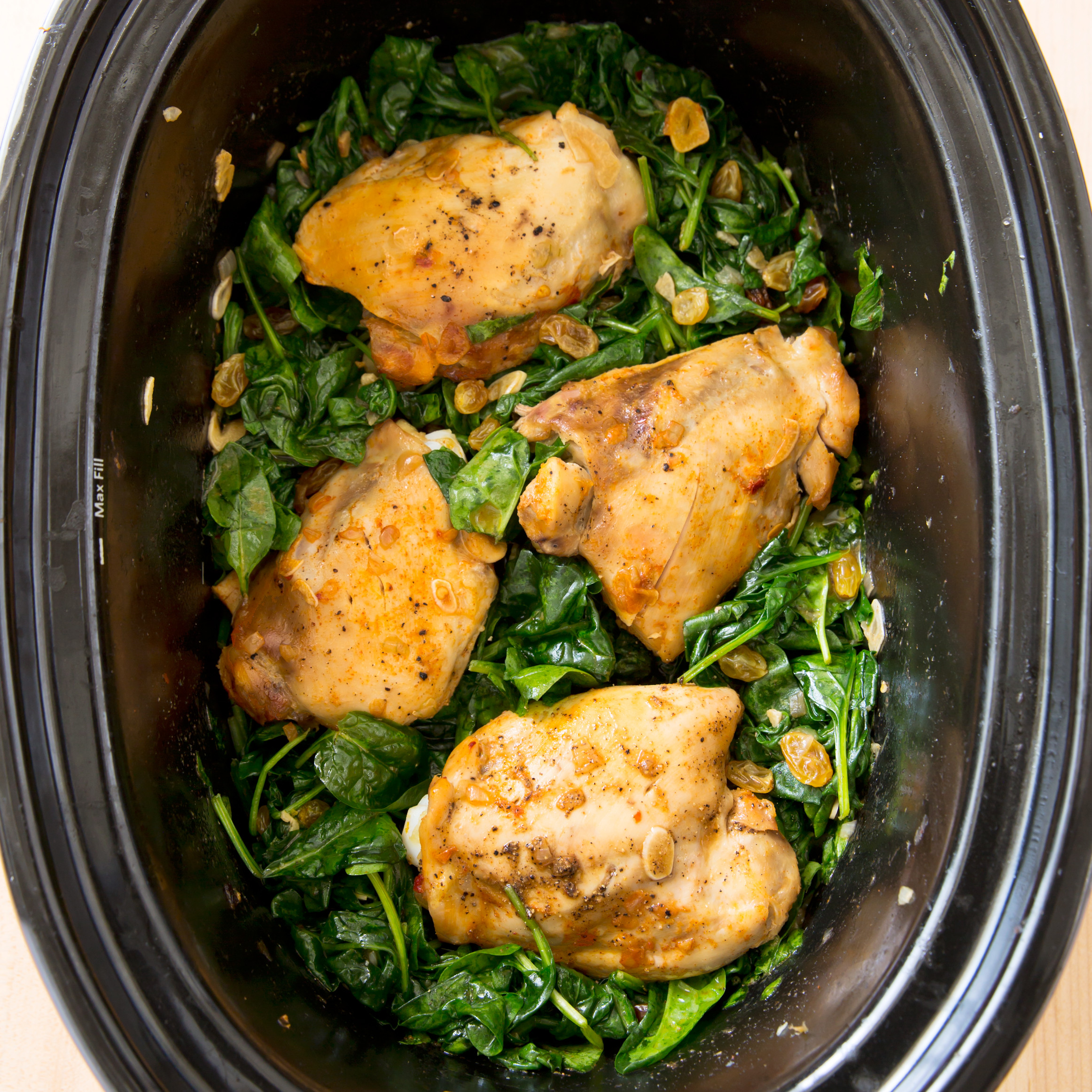 Healthy Slow Cooker Chicken Thighs
 Slow Cooker Braised Chicken Thighs with Garlicky Spinach