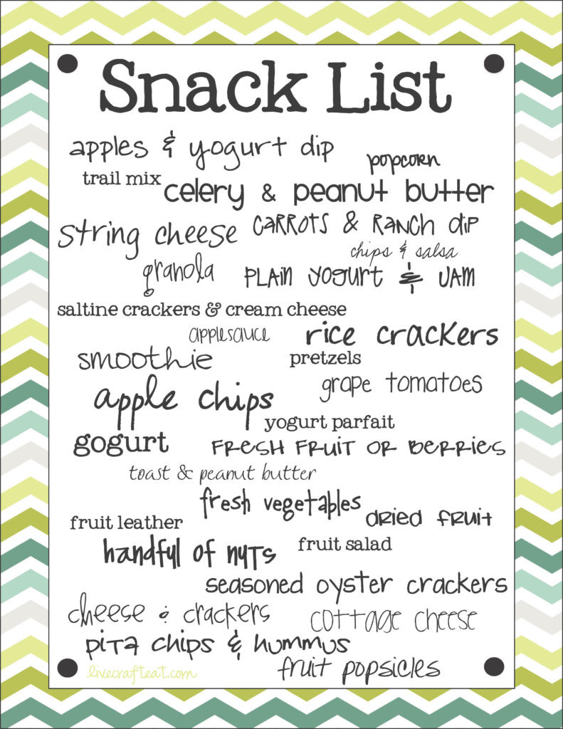Healthy Snacks List
 Yogurt Jam & List of Healthy Snacks Free Printable