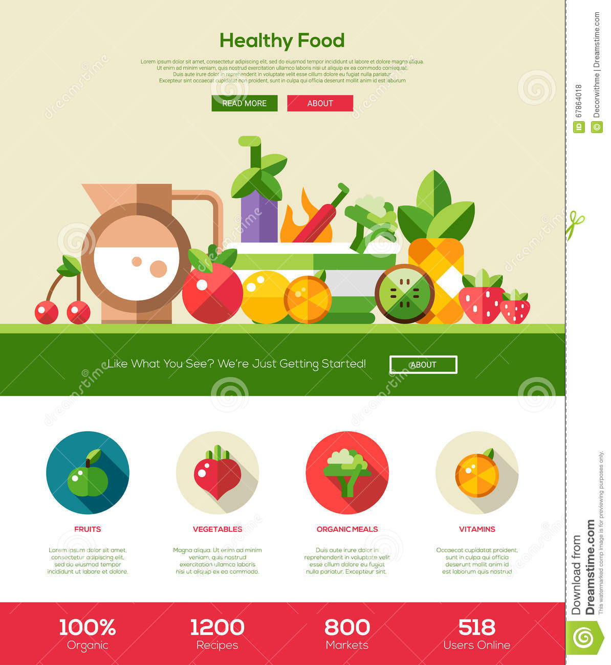 Healthy Snacks Website
 Flat Design Fruits And Ve ables Website Header With