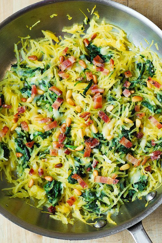 Healthy Spaghetti Squash Recipes
 Parmesan Spaghetti Squash Spinach and Bacon with Pine