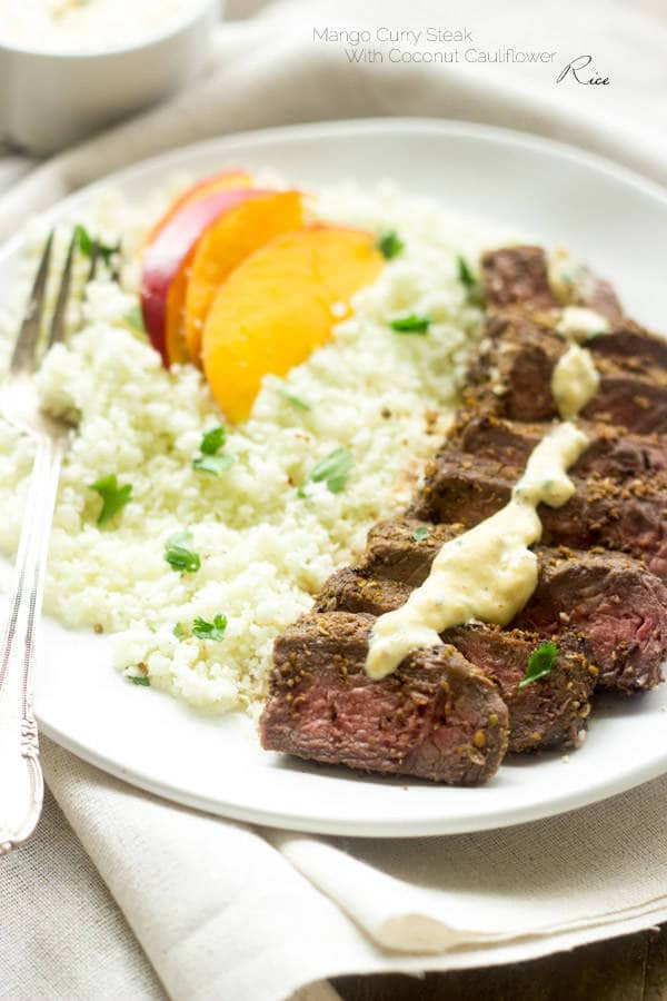 Healthy Steak Dinner
 Cauliflower Rice Recipe with Mango Curry Steak Food