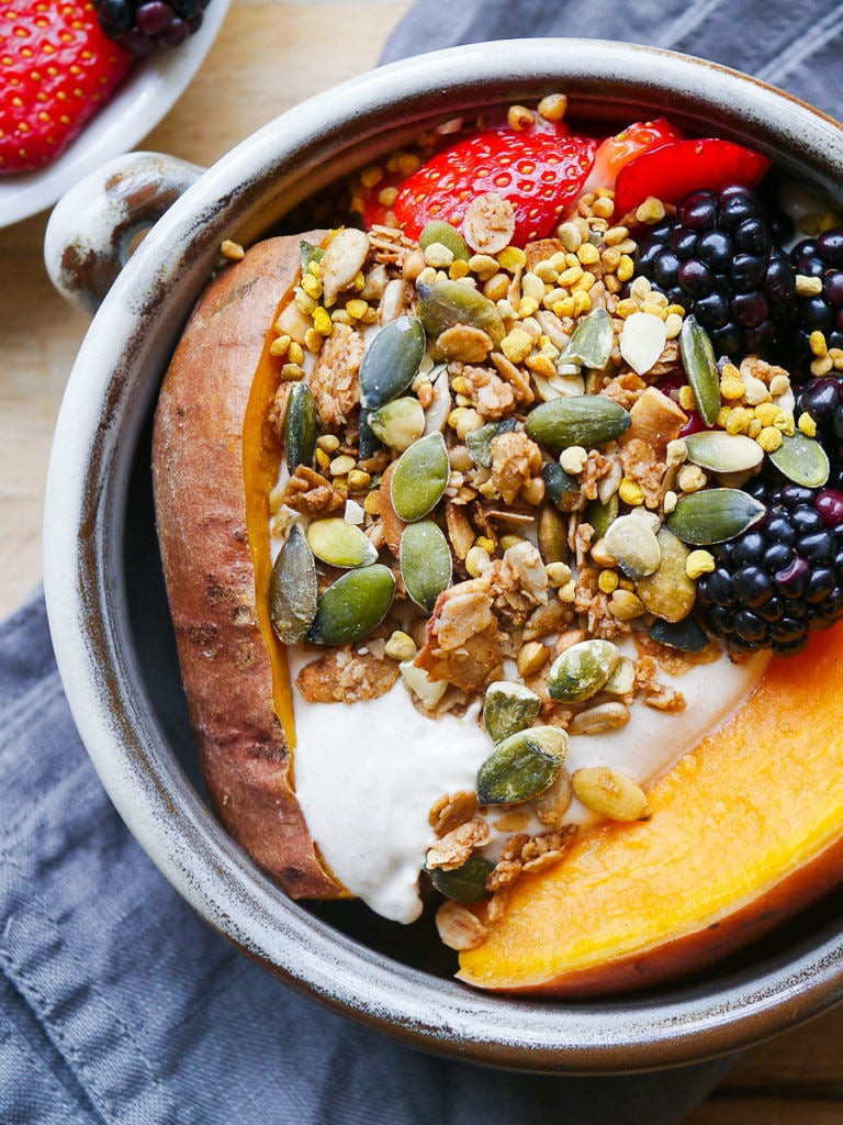 Healthy Sweet Breakfast
 Sweet Potato Breakfast Bowl with Berries