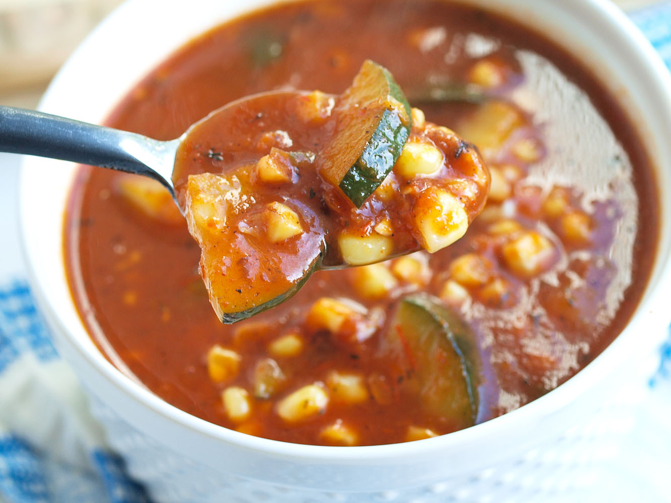 Healthy Tomato Soup Recipe
 Roasted Tomato and Red Pepper Soup with Zucchini and Corn