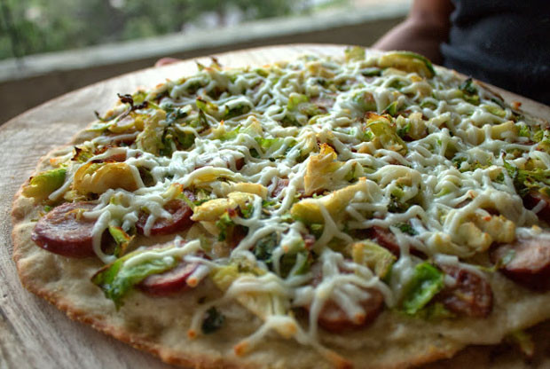 Healthy White Pizza Sauce
 Healthy White Sauce Pizza with Sausage & Brussel Sprouts