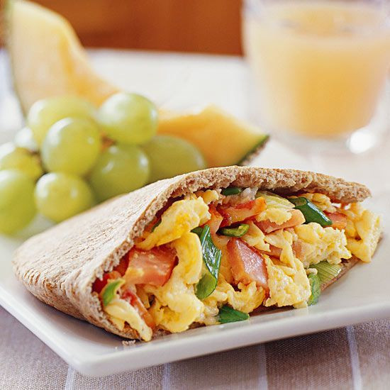 Heart Healthy Breakfast Ideas
 Eggs and Canadian Bacon in Pita Pockets Recipe