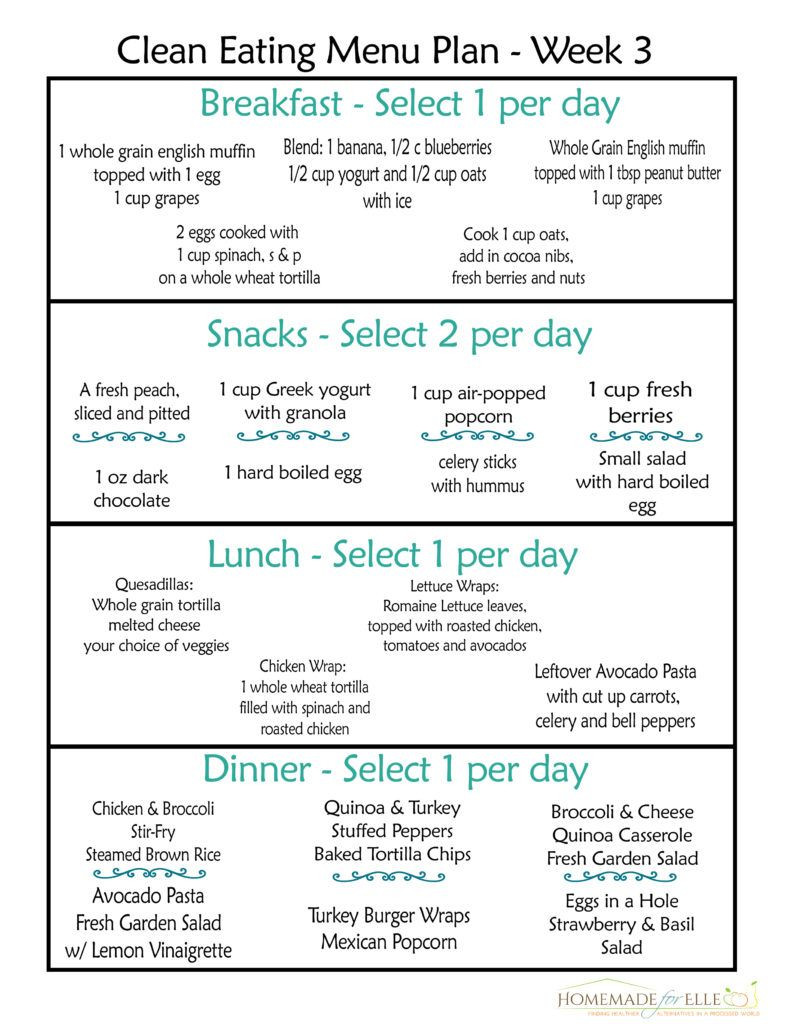 Heart Healthy Breakfast Menu
 Clean Eating Meal Plan Week 3