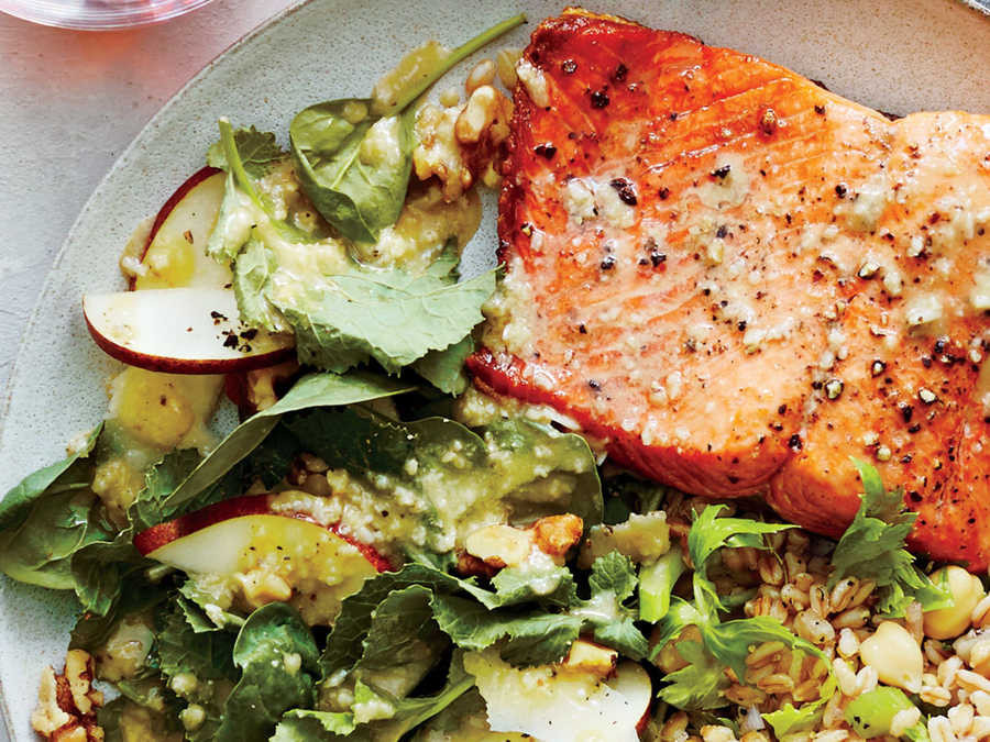 Heart Healthy Salmon Recipes
 Pan Seared Salmon with Pear and Walnut Spinach Salad
