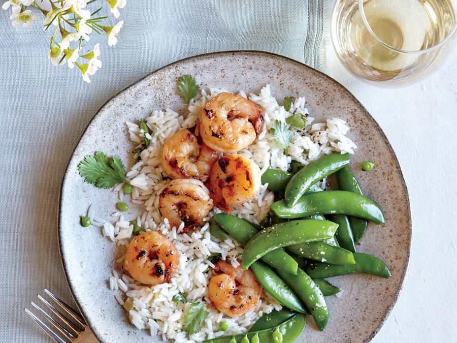 Heart Healthy Shrimp Recipes
 Chili Garlic Shrimp with Coconut Rice and Snap Peas