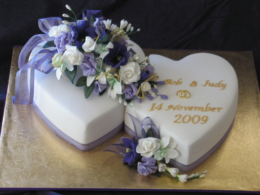 Hearts Wedding Cakes
 Judy And Bob s Two Hearts Wedding Cake CakeCentral