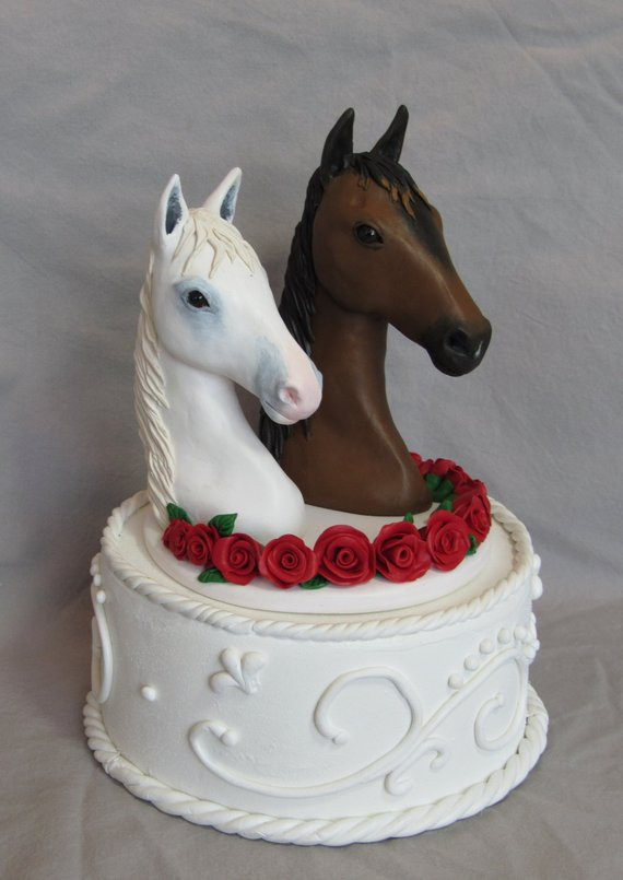 Horse Cake Toppers For Wedding Cakes
 Custom Made Clay 2 HORSE Horses pony ponies Wedding Cake