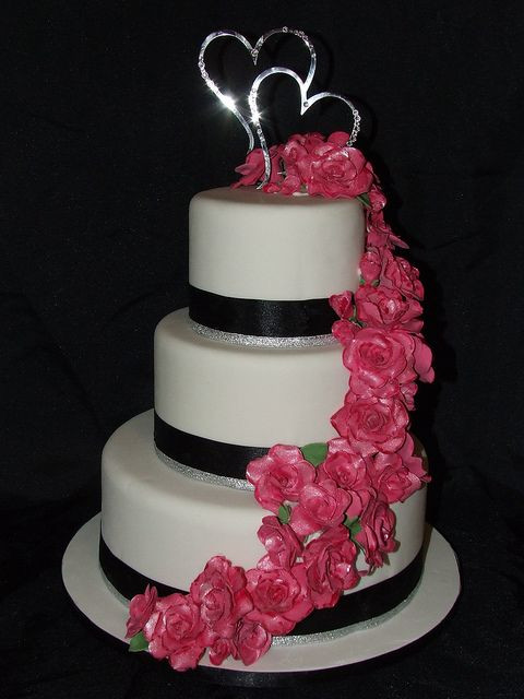 Hot Pink Wedding Cakes
 hot pink wedding cake I would want the navy ribbon to be
