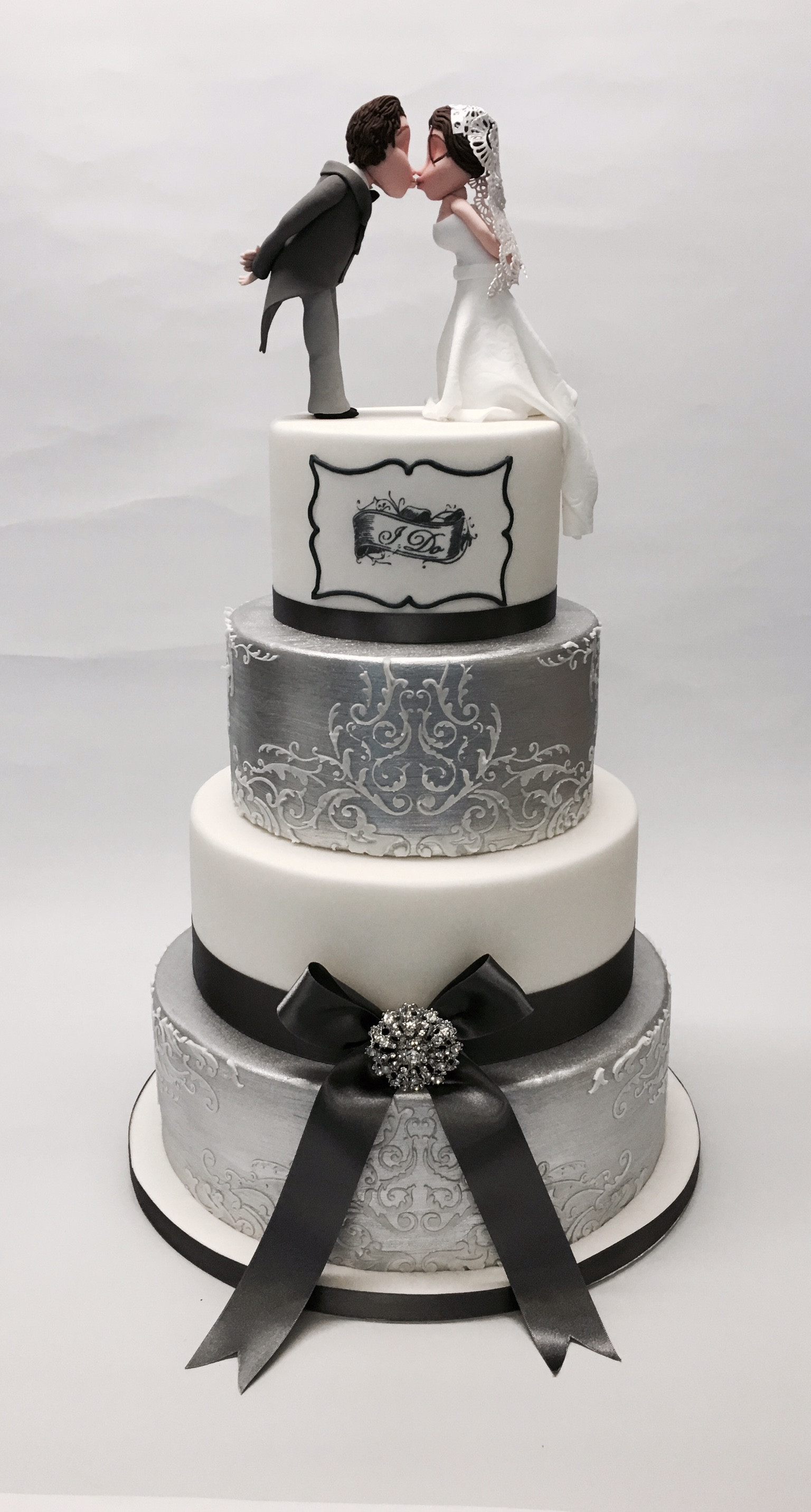 I Do Wedding Cakes
 4 Tier Silver and White I Do Wedding Cake Wedding